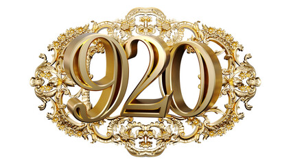 Wall Mural - golden number nine hundred twenty in the center of decorative golden vintage frames, number 920