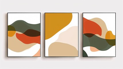 Poster - A set of three minimalistic abstract art posters with a continuous design, seamlessly connected across a white background for a modern look