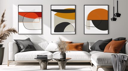 Poster - A set of three contemporary abstract art posters featuring a continuous minimalistic design, perfect for a sleek and modern decor on a white background