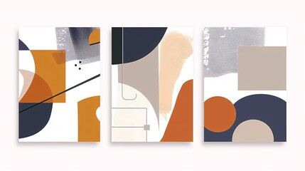 Fototapete - Three abstract art posters featuring a continuous minimalistic image, each piece aligned on a white background for a unified and stylish decor