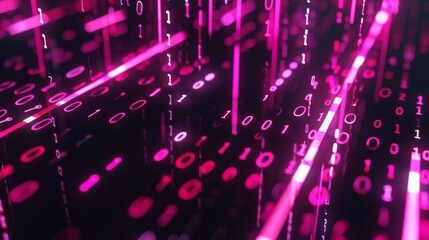 Aufkleber - Pink binary code floats through a dark space, creating a digital and abstract background.