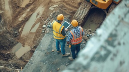 Construction Engineers Discussing Plans Onsite