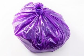 Poster - A simple, everyday scene with a purple plastic bag sitting on a white surface