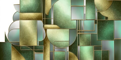 Canvas Print - Abstract geometric textures in green and gold