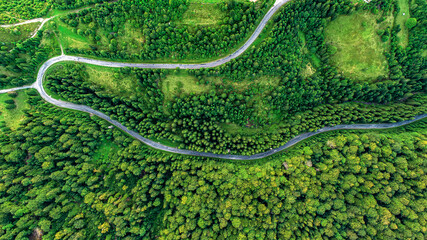 Wall Mural - Road in the mountains. View from above. Drone photo.