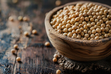 Close-Up of Soy Beans in Wooden Bowl