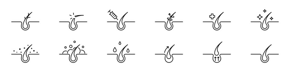 Poster - Hair care, follicle icon. Root growth care outline icons collection. Beauty, hair care symbols. Vector