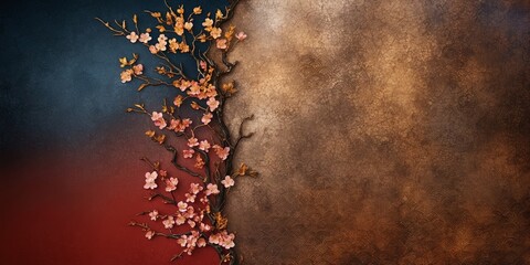 Poster - A branch with pink cherry blossoms against a textured background