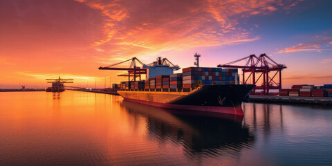 Wall Mural - Majestic Cargo Ship at Sunset