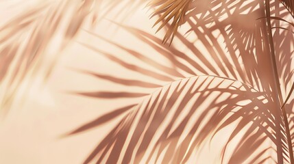 Poster - Minimal abstract background for product presentation with a blurred shadow from palm leaves on a light pink wall. Spring and summer.