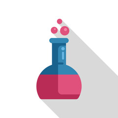 Poster - Round bottom flask bubbling with pink liquid icon in flat style with long shadow