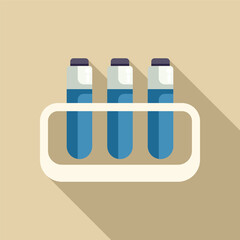 Poster - Three test tubes holding blue liquid are sitting in a test tube rack, conducting a scientific experiment