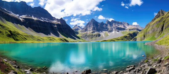 Canvas Print - Serene Mountain Lake Panoramic Landscape