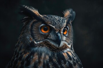 Poster - Close-up photo of an owl with bright orange eyes