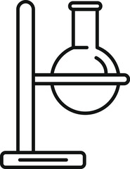Poster - Simple line icon of a round bottom laboratory flask held by a metal support