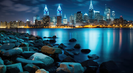 Sticker - Illuminated City Skyline at Night