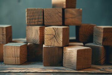 Sticker - A stack of wooden blocks placed on a table, ideal for creative play or educational purposes