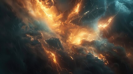 Poster - Picture of a cloudy sky with lightning bolts, suitable for weather or atmospheric themes
