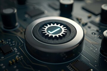 Leinwandbilder - Technological switch with integrated gear, representing modern digital control and advanced mechanical engineering in a futuristic design