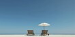 © Bundi - Umbrella on the sand with chairs. A summer vacation concept. Three-dimensional rendering