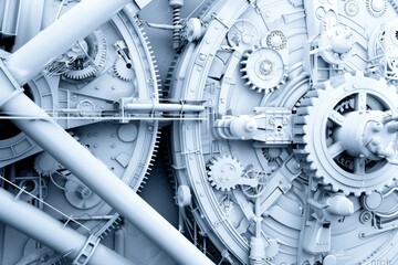 Aufkleber - Complex assembly of white mechanical gears, highlighting intricate industrial engineering and modern precision machinery in an abstract design