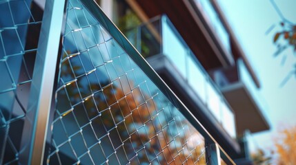 Aufkleber - A close-up view of a building's exterior featuring a glass window