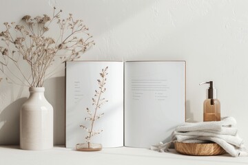 Poster - A personable setting with an open book and a decorative vase