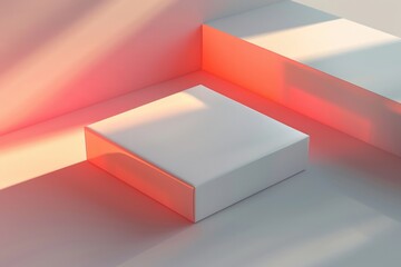 Aufkleber - A minimalist setup with a white box sitting on top of a white floor, perfect for use in interior design, product photography or modern decor contexts