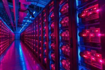 Aufkleber - Futuristic server room with bright red and blue lighting