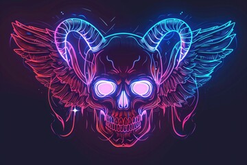 A glowing skull with angelic wings on a dark backdrop, perfect for edgy designs and Halloween themes