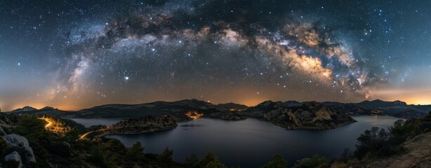 Wall Mural - Milky Way And Comet Neowise In A Starry Night Panoramic
