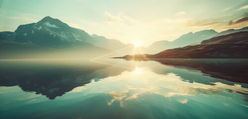 Poster - Serene Mountain Lake at Sunset Panoramic View