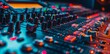 © adri - Futuristic Mixing Console with Glowing Buttons and Dials in a Dark Studio