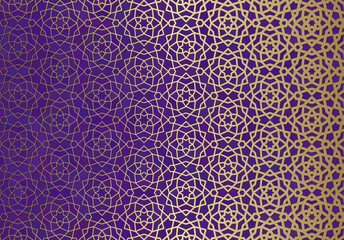 Wall Mural - Abstract background with islamic ornament, arabic geometric texture. Golden lined tiled motif.