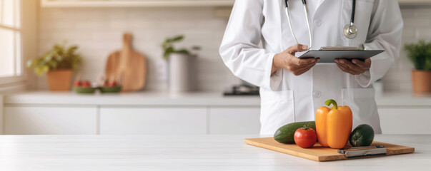 Sticker - A doctor is standing in a kitchen holding a clipboard