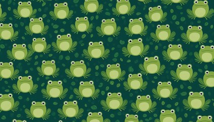 Wall Mural - Cute set of cartoon frogs. Adorable little frogs are smiling, sad.Simple vector illustration in flat style.. seamless pattern