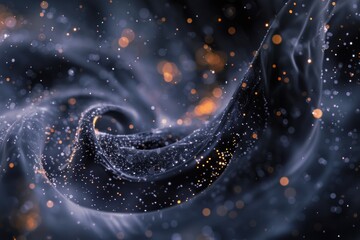 Poster - A stylized representation of swirling light and stars in shades of gray and black