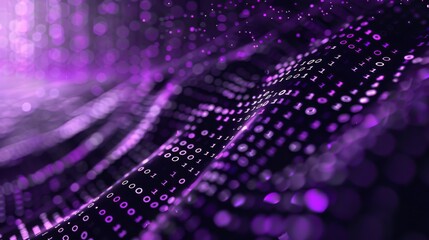 Leinwandbilder - Abstract digital background with a purple wave of binary code and bokeh.