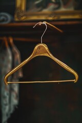 Sticker - A simple wooden hanger is hung from the wall in a room, ready to hold some clothes