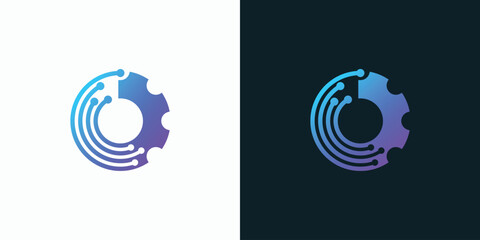 Poster - Vector logo design of technology connections and engineering industrial gears in a modern, simple, clean and abstract style.