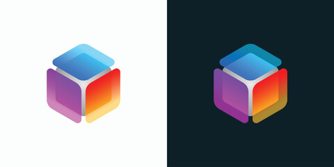 Poster - Glass cube vector logo design with modern, simple, clean and abstract style.
