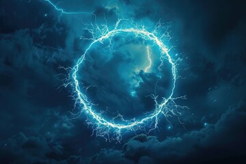 Poster - A dramatic scene with a bright lightning circle illuminating the cloudy sky, ideal for weather-related or atmospheric concept uses
