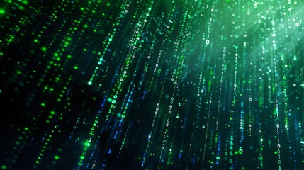Poster - A digital rain of green and blue binary code falls against a black background. The code is rendered in a 3D style with a slight blur effect.