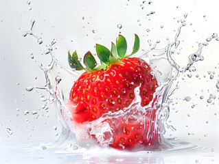 Wall Mural - Hydrolyzed Strawberry Essence Splashing in Transparent Water