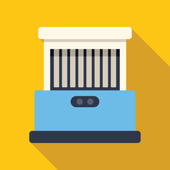 Poster - Electric heater warming room with vertical grid and two buttons, flat style icon with shadow on yellow background