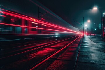 Poster - A train travels along the tracks under the stars at night