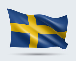 Wall Mural - Vector illustration of 3D-style flag of Sweden isolated on light background. Created using gradient meshes, EPS 10 vector design element from world collection