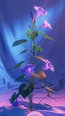 Wall Mural - Purple morning glories grace a soft, blue backdrop