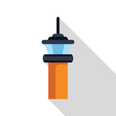 Poster - illustration of an airport control tower emitting light on a sunny day