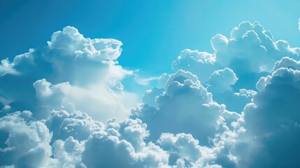 Aufkleber - A plane soaring through fluffy white clouds, with blue sky in the background